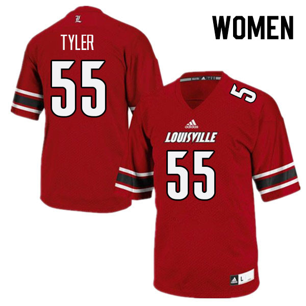 Women #55 Willie Tyler Louisville Cardinals College Football Jerseys Stitched Sale-Red